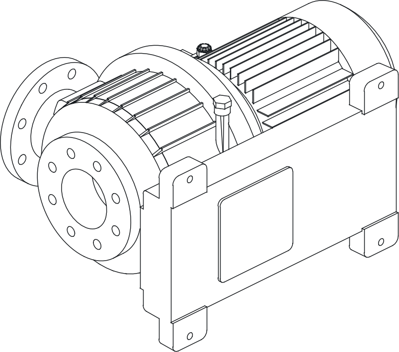 The same pump rebuilt by Unfacet, hidden-line view